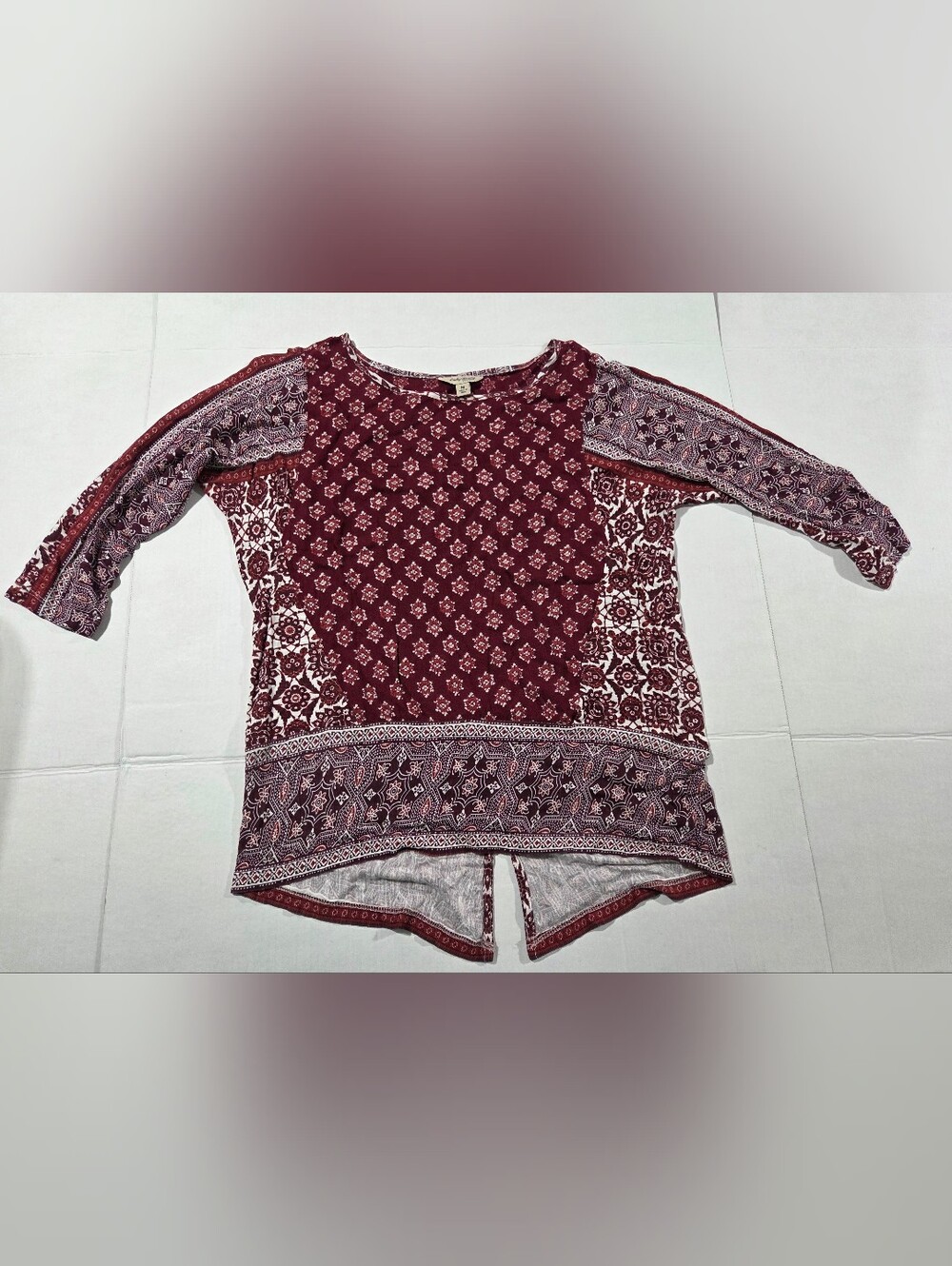 Boho Printed Short Sleeve Top - Burgundy